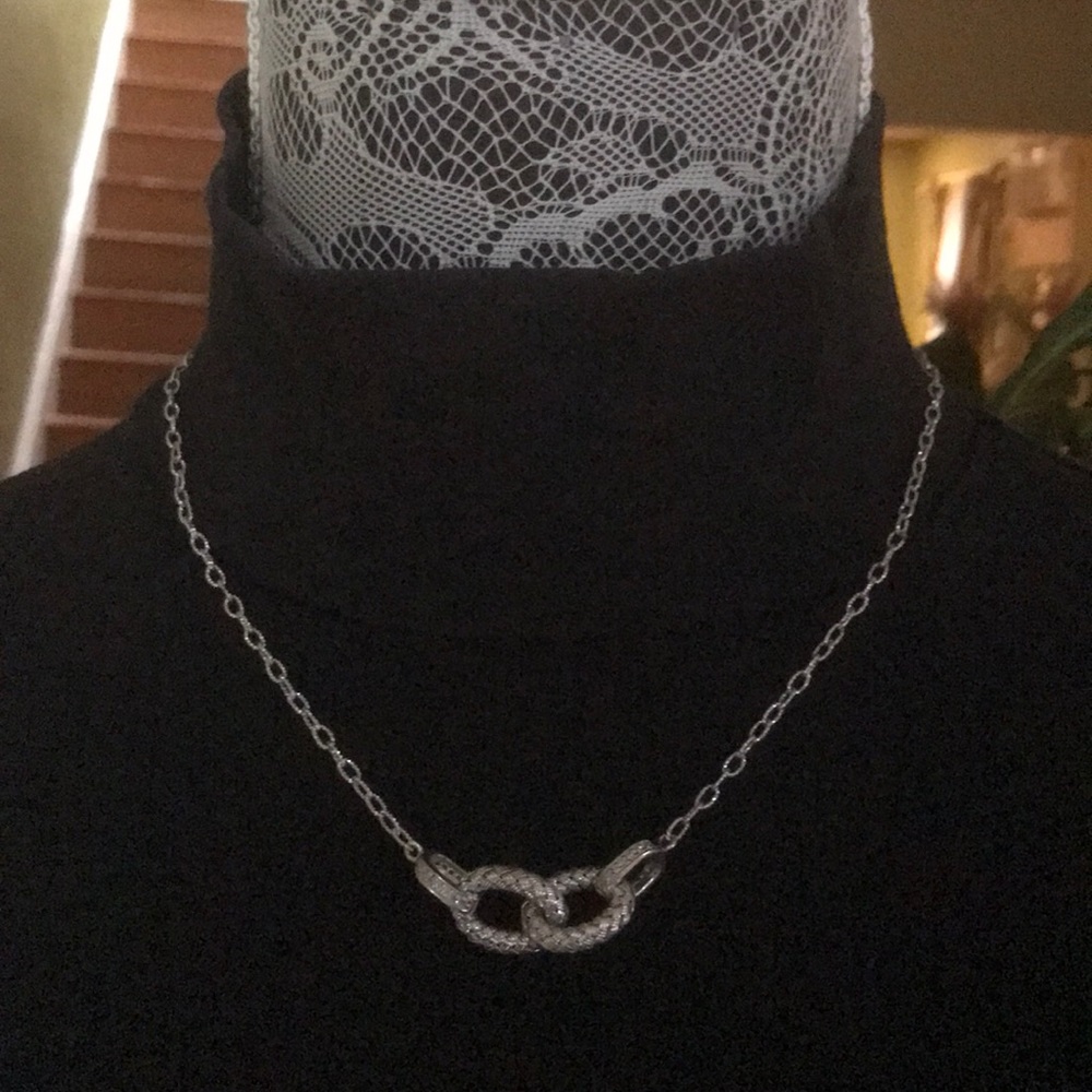 Sterling Silver W/Rhinestone Interlocking Necklace - image 1